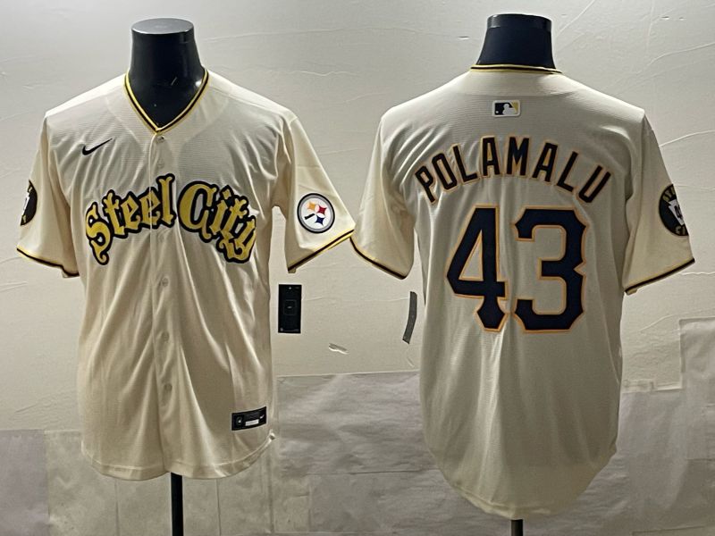 Men 2025 Nike Pittsburgh Steelers 43 Polamalu Cream Limited NFL Jersey style 06